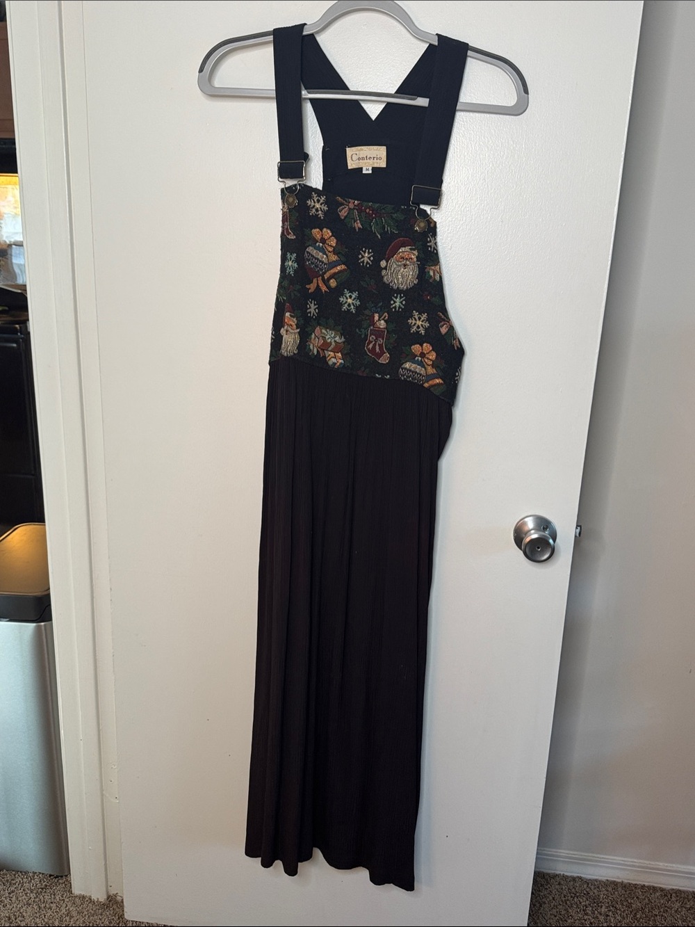 Black Maxi Pinafore Dress with Festive Embroidered Bib